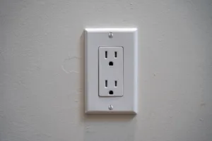 Wall outlet with an America-Canada style plug socket.